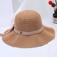 thumbnail image 3 of ruhuadgb Sun Hat Folding Sun Protection Knitted Wide Brim Ribbon Bow Women Beach Hat for Outdoor, 3 of 8