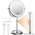 thumbnail image 2 of 8 Inch LED Makeup Mirror With Light, 10X Magnification Vanity Mirror With 3 Color Modes, Adjustable Brightness & Height, Rechargeable Standing Cosmetic Mirror For Home & Travel,8 Inch,Ivory, 2 of 21