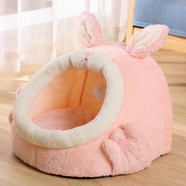 Cama cueva para gatos, lavable, cómoda, cálida, extraíble, cojín suave para mascotas, cerdos, gatos de interior, animales pequeños, perros pequeños , Rosa pequeña Rosa Pequeño