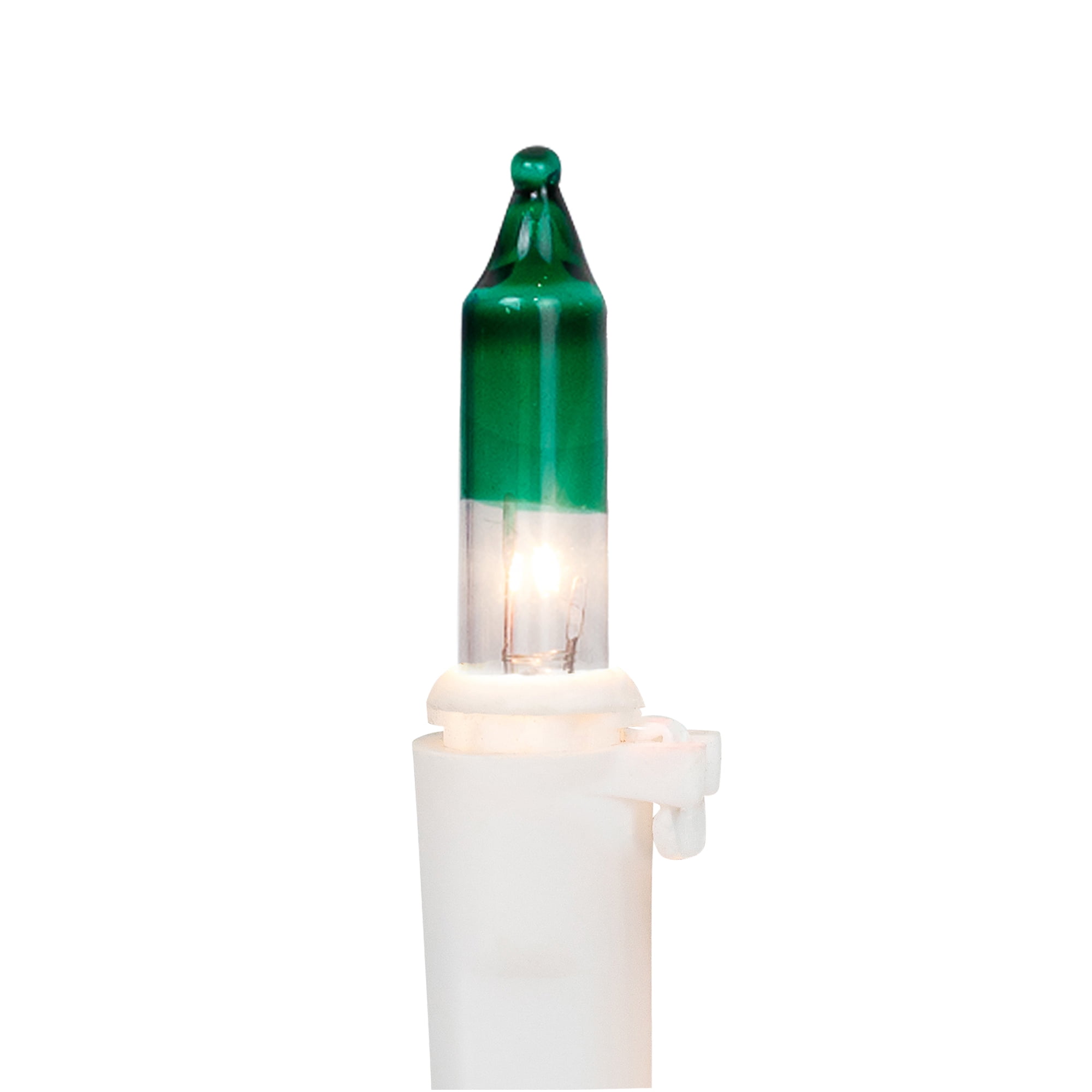 Mini Christmas Light Set - Clear with Green Tip - 10' White Wire - 50ct