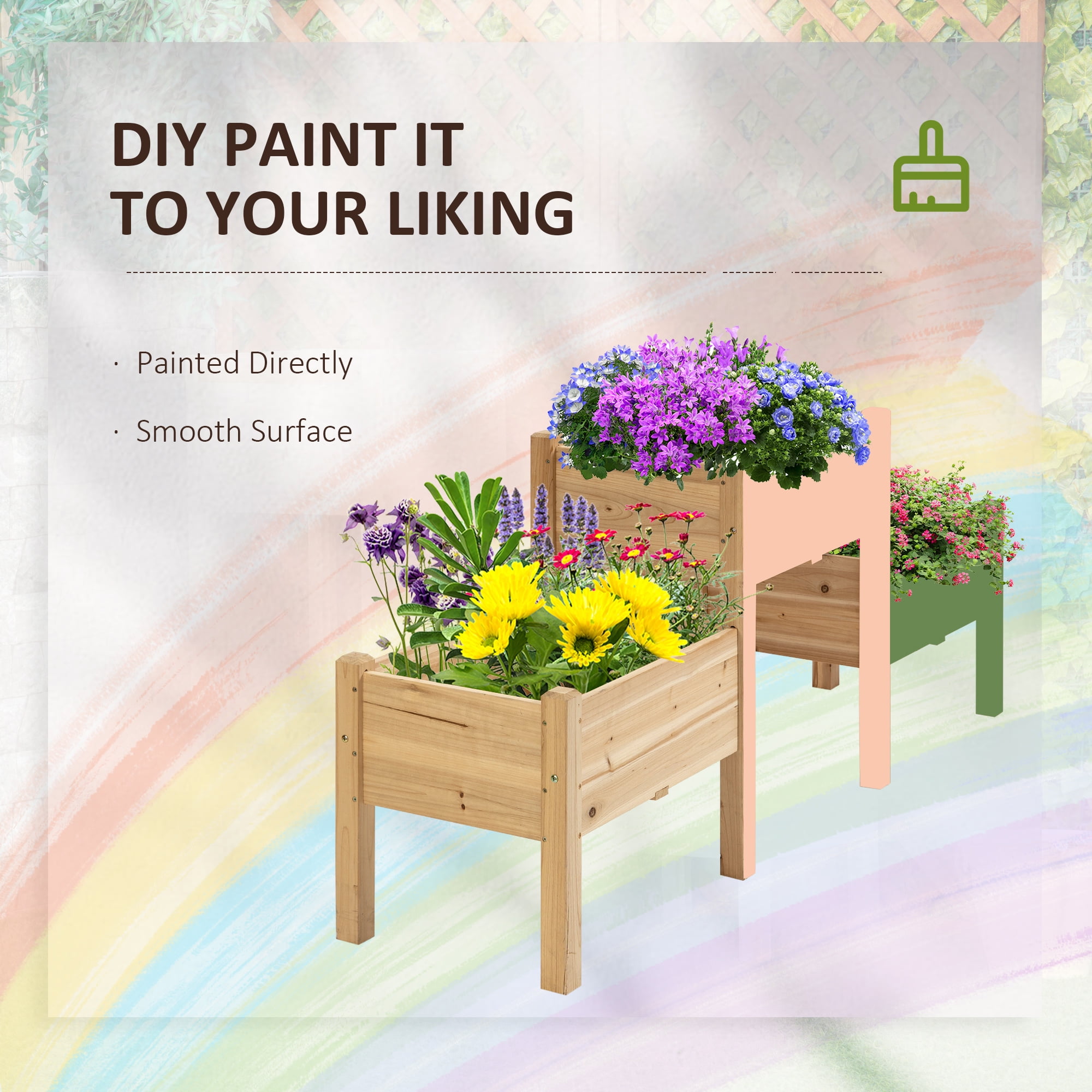 Outsunny 73" x 18" x 32" Raised Garden Bed w/ Three Elevated Planter Box, Freestanding Wooden Plant Stand for Vegetables, Herb, Flowers, Natural