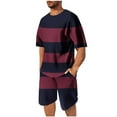 thumbnail image 2 of NTACZA Shorts Set Mens Striped Crew Neck Short Sleeve Tracksuits Workout Men's Breathable Sweatsuits 4XL, 2 of 7