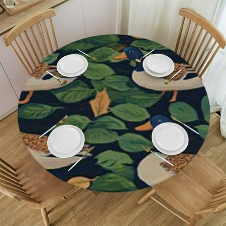 

Ollo0ord Cute Animal Mallard Duck Round Fitted Tablecloth with Elastic Protector Table Cloth Kitchen Dinner Waterproof Oil-Proof Table Covers Fits Small 42 -46