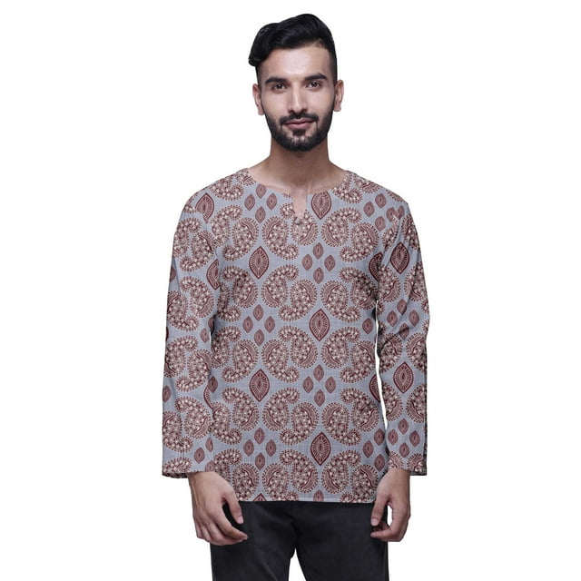 Atasi Printed Keyhole Nack Short Kurta Men ShirtWith Long Sleeves For Men