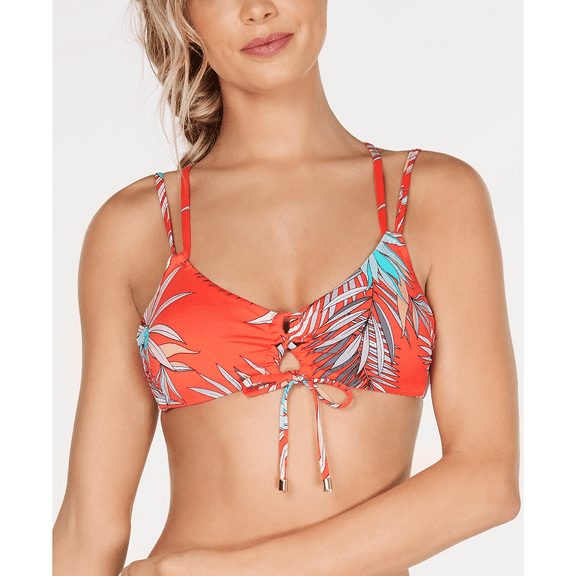 Bar lll CORAL Tropic Retreat Printed Bralette Bikini Swim Top, US Medium
