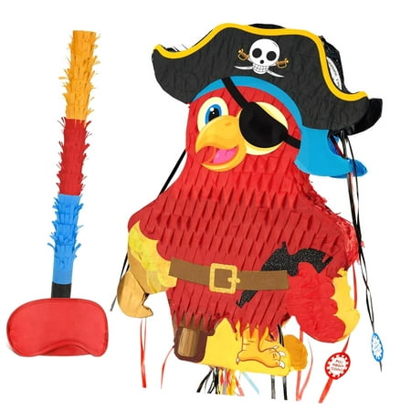 Fuliko Expandable Pirate Piñata for Boys - Stretchable Yellow Parrot Featuring Eye and Tassels for - Caribbean - 16.4" x 12.4"