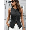 thumbnail image 5 of Denim Vest for Women Sleeveless Strechy Jean Vest Top Button Down Crewneck Casual Summer Western Waistcoat Black Grey M, 5 of 9