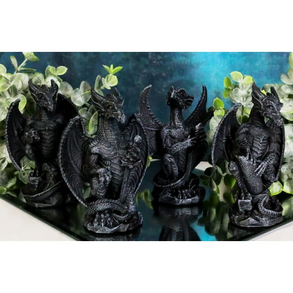 Faux Stone Fantasy Sentinel Guardian Dragons Statue Set Of 4 Dragon Miniatures