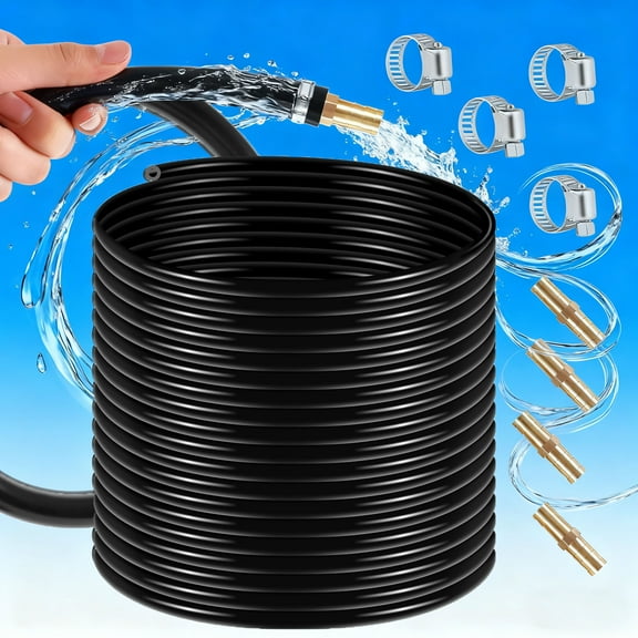 100 ft Pond Aerator Hose, 3/8 Inch Soaker Hose, Underground Water Line with 4 Hose Clamps & Menders for Garden Ponds, Landscape Water Systems
