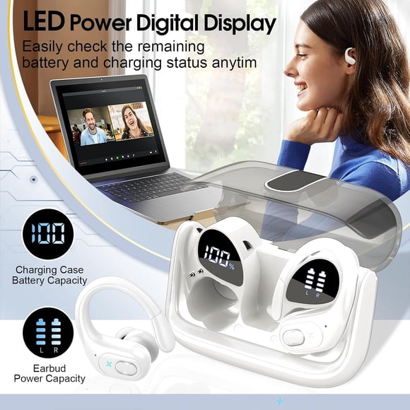 Auriculares inalámbricos con 75 horas de reproducción, Bluetooth 5.4, IPX7, resistentes al agua, para hacer ejercicio, correr o ir al gimnasio