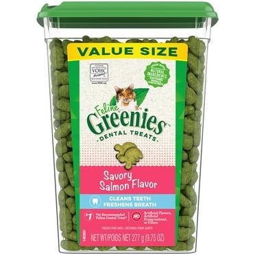 FELINE GREENIES Adult Dental OIF8 Cat Treats, Savory Salmon Flavor, 9.75 oz. Tub