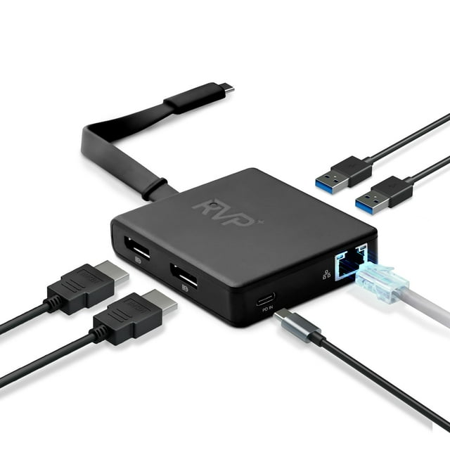 Rvp+ Estación De Acoplamiento Usb C Monitor Dual 6 En 1 100 W Carga De Computadora Portátil Displayport Transporte De Transmisión Múltiple (Mst) Ethernet Compatible Con Computadora Portátil Thunderbol
