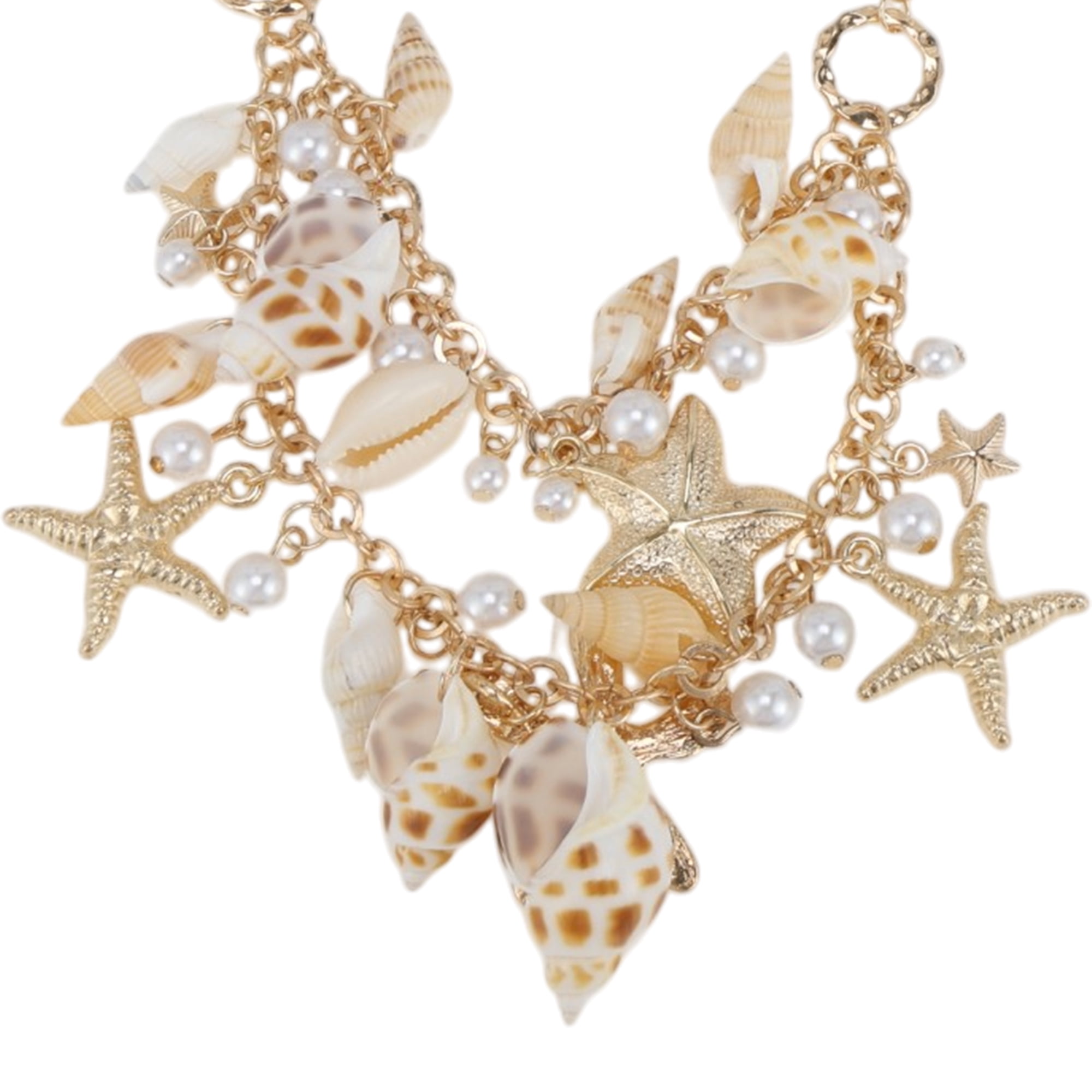 Unique Bargains Stylish Starfish Conch Pendant Necklace for Daily Life Gold Tone 1 Pcs