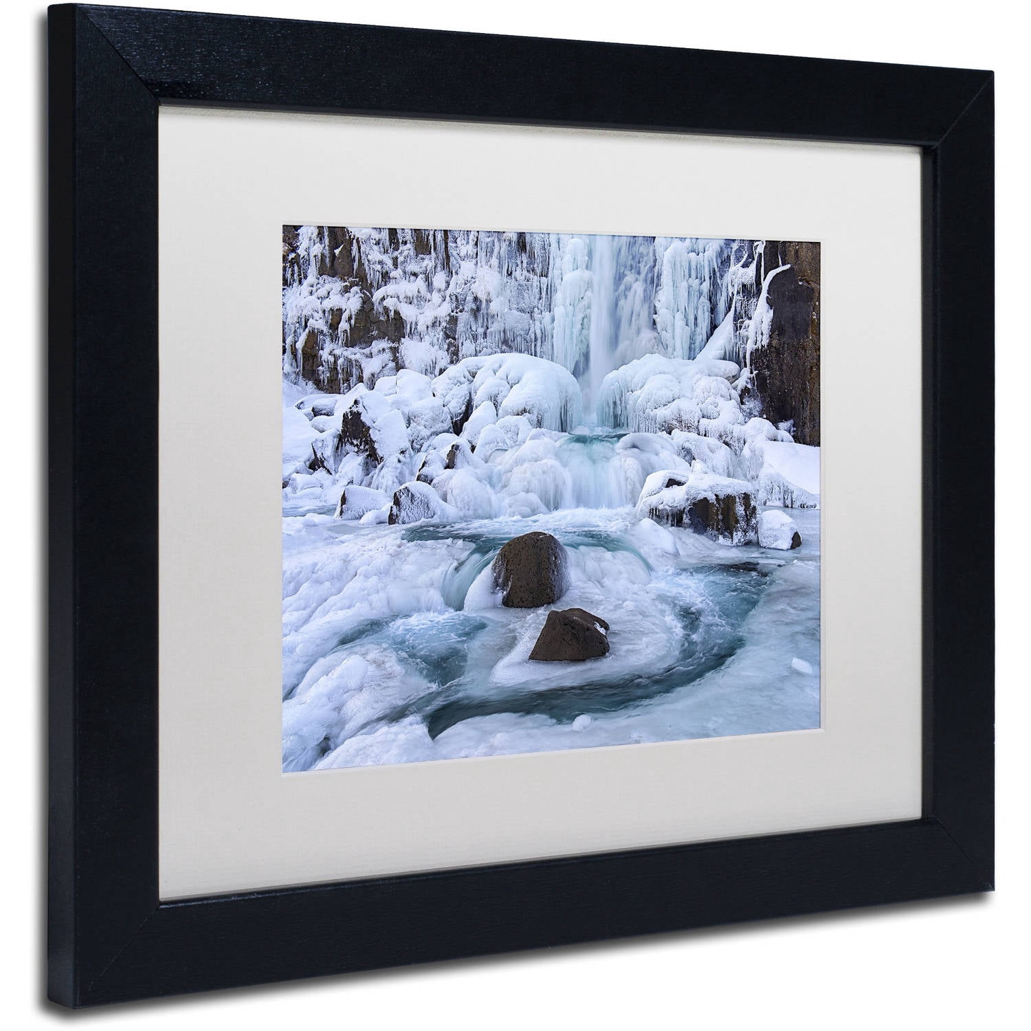 Trademark Fine Art "Frosty Falls" Canvas Art by Michael Blanchette Photography White Matte, Black Frame