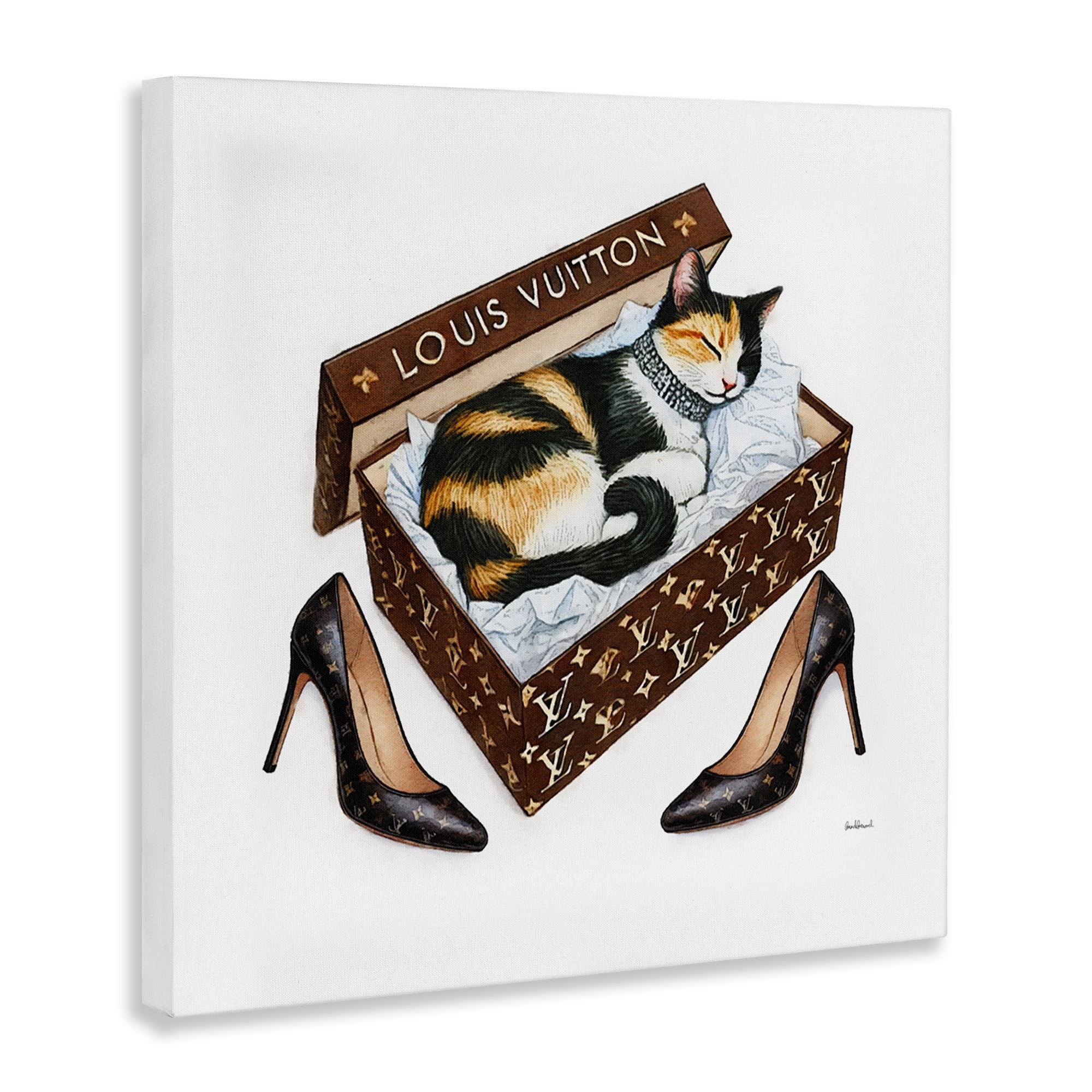 Stupell Industries Kitty Sleeping in Shoebox Animals Painting Wrapped Canvas Art Print Wall Art, 24 x 24