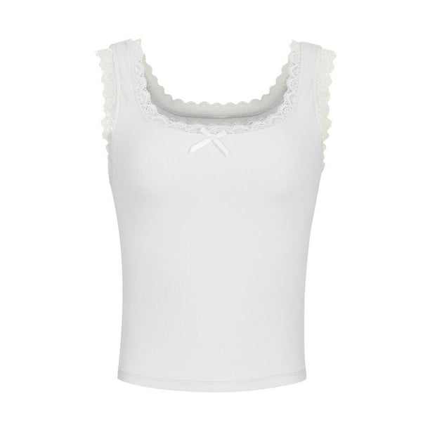 Yuyuzo Womens Tank Tops Lace Trim Sleeveless Shirts Square Neck