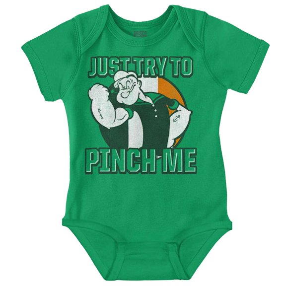 Popeye St Paddys Try To Pinch Me Romper Boys or Girls Infant Baby Brisco Brands 12M