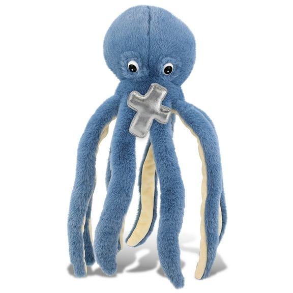 DolliBu Super Soft Blue Octopus Stuffed Animal with Silver Cross Plush - Religious Baptism Gifts for Boys and Girls, Dedication Christening Gifts Plush Prayer Toy Healing Stuffed Animal - 15 Inches