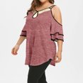 thumbnail image 3 of Pntutb Clearance Plus Size Women Summer Casual Strap Leaky Shoulder Sequin Short Sleeve T-Shirt, 3 of 6