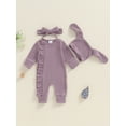 thumbnail image 2 of Suealasg Newborn Baby Girl 3Pcs Fall Outfits Ruffle Long Sleeve Zip Up Romper +Headband Hat Set 0 3 6 Months Infant Girl Clothes, 2 of 7