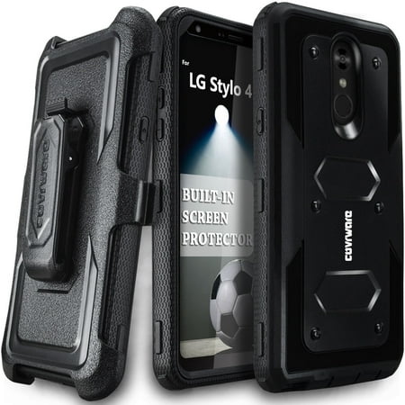 LG Stylo 4 / Stylo 4 PLUS Case, COVRWARE [Aegis Series] with [Built-in Screen Protector] 360 Degree Full-Body Protection Rugged Holster Armor Case [Belt Clip][Kickstand], Black