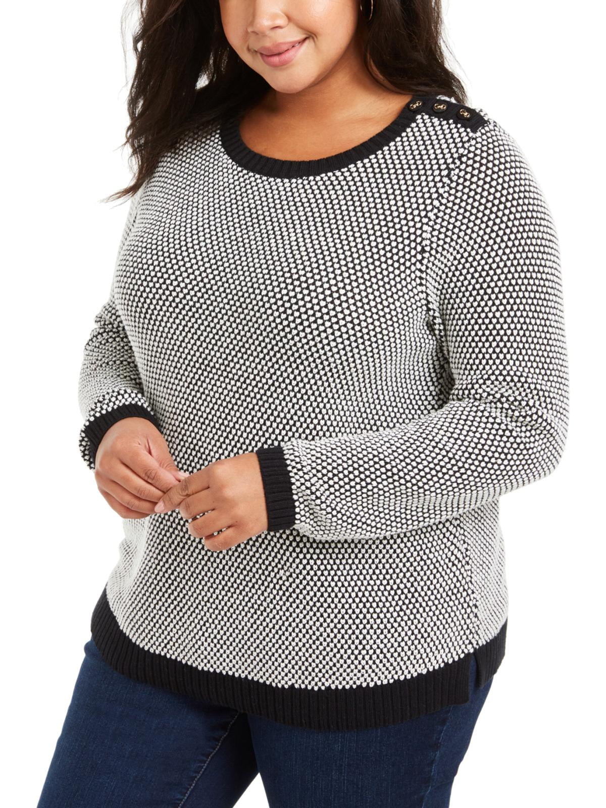 Charter Club Plus Size Metallic Pullover Sweater Deep Black 1X 