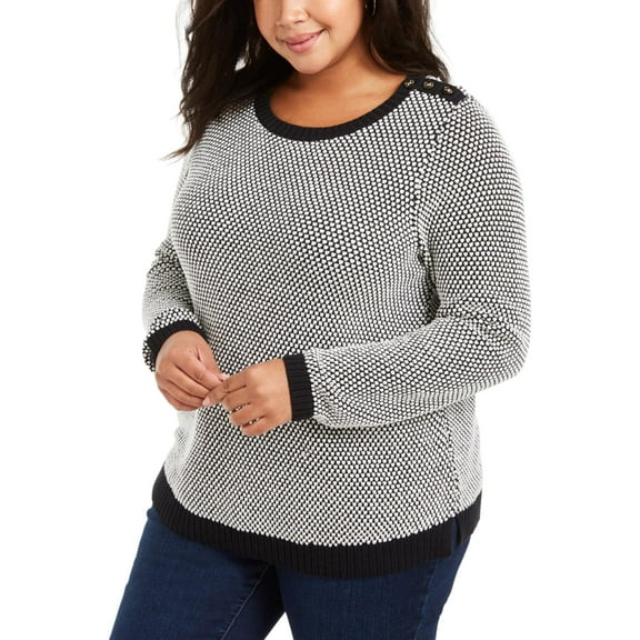 Charter Club Womens Plus Metallic Ribbed Trim Sweater B/W 2X