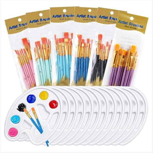 Juego de 72 Pinceles y , 60 Pinceles y 12 Bandejas para Paletas de Pintura, Juego de Pintura Profesional para Artistas.