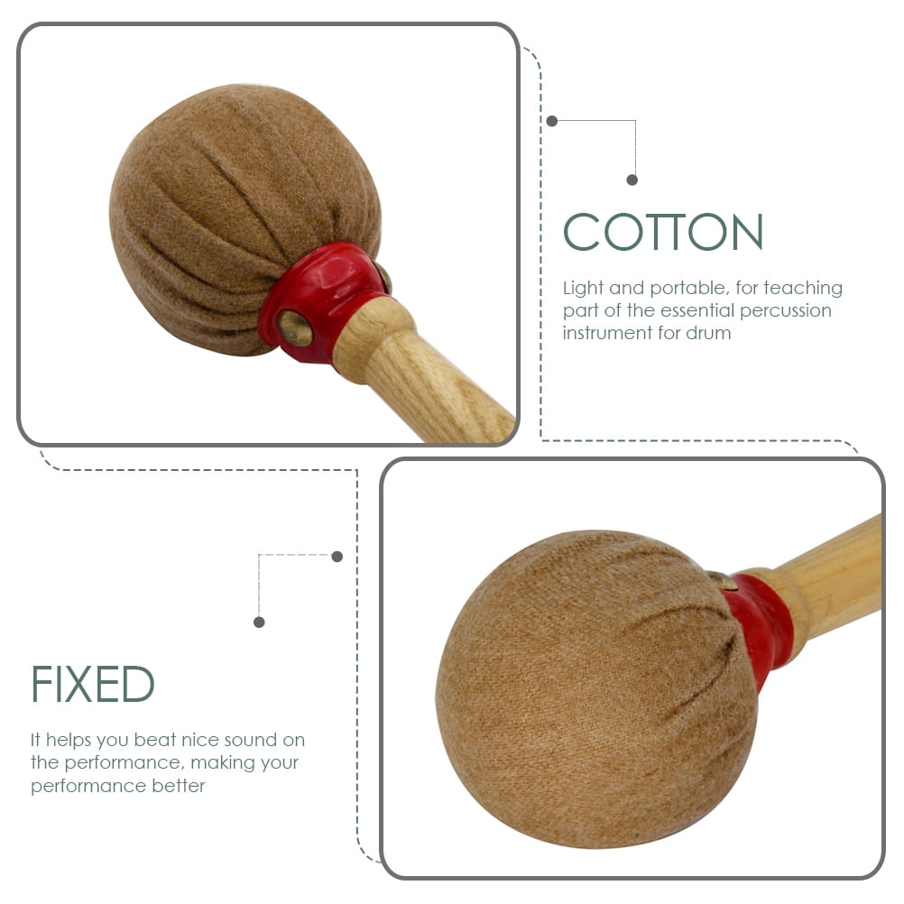 FRCOLOR Coffee Bass Drumstick Cotton Cloth Head Drum Mallet for Drums with Maple Wood Handle 14.5 Inch