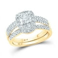 thumbnail image 2 of Solid 14K Yellow Gold His and Hers Trio Three Rings Set Real Natural Diamond Halo Matching Rings Wedding Band Set 2 Carat ( 1.95 Cttw ) - (L = 5.5, M = 9), 2 of 7
