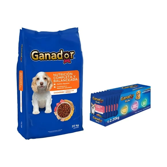 Ganador Cachorro 20 Kg + Sobre Lomo de Cerdo 100 g (22 Pzas)