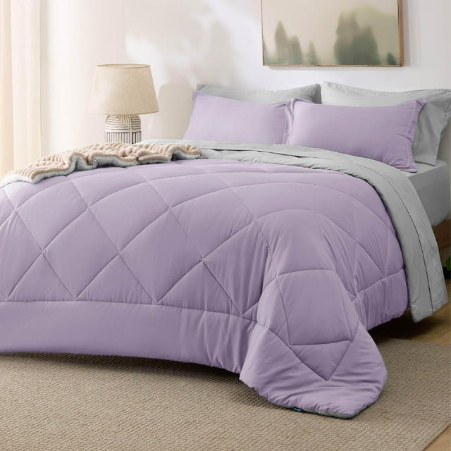 Juego de cama Bedsure Queen, edredón, 7 piezas, color morado claro
