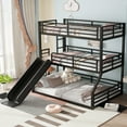 thumbnail image 2 of Generic Triple Bunk Bed with Slide - Twin over Twin over Full Metal Frame, Heavy-Duty Safety Guardrails & Noise-Reduced Design, Space-Saving Black Finish​, 2 of 9