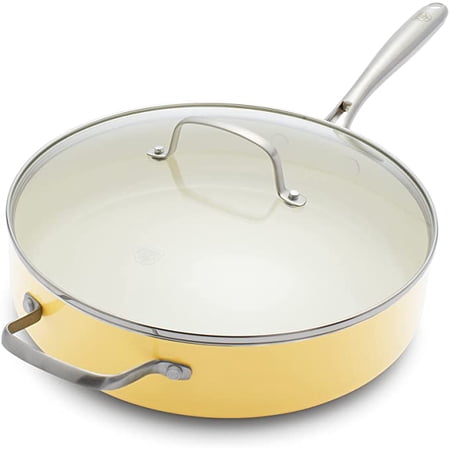 GreenLife Artisan Healthy Ceramic Nonstick  5QT Saute Pan Jumbo Cooker with Helper Handle and Lid  Stainless Steel Handle  PFAS-Free  Dishwasher Safe  Oven Safe  Yellow