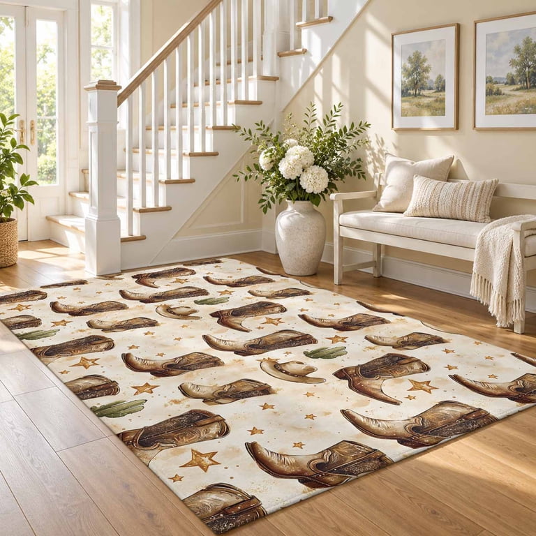 Area Rug 3x5ft Western Cowboy Desert Low Pile Washable Rug Soft ...