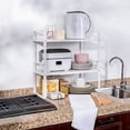 thumbnail image 2 of Expandable Cabinet Shelf Organizer Rack, Stackable Kitchen Counter Storage Shelves Stand, Adjustable Height Pantry Shelf Spice Rack (White, 2 Pack), 2 of 14