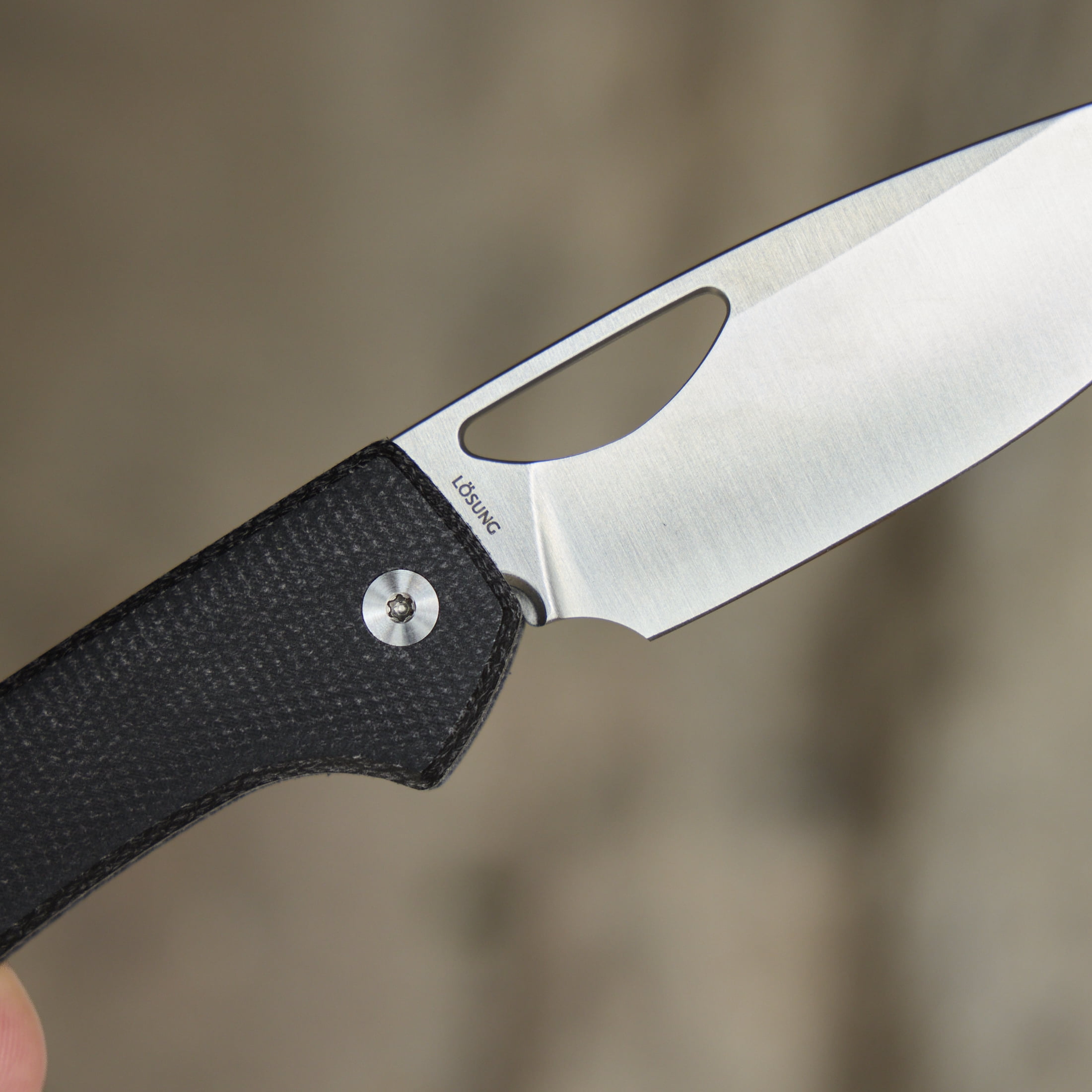 Swiss Tech Losung Premium Folding Knife, 14C28N Steel, Button Lock, Black Micarta