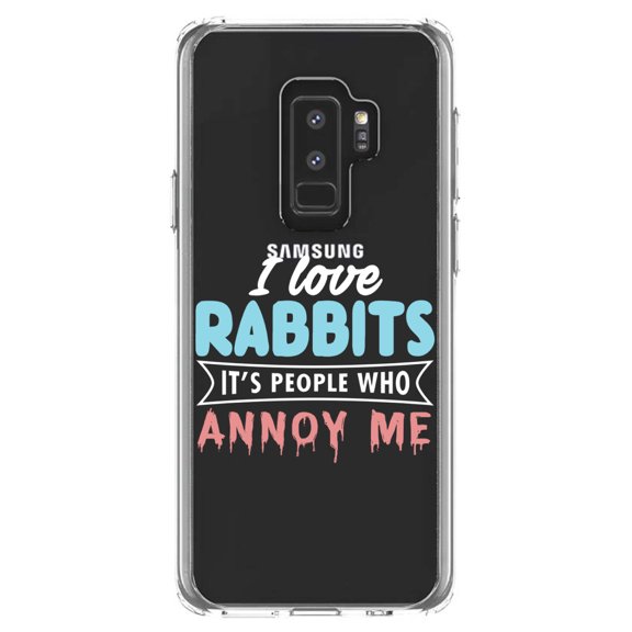 DistinctInk Clear Shockproof Hybrid Case for Samsung Galaxy S9  PLUS (6.2" Screen) - TPU Bumper Acrylic Back Tempered Glass Screen Protector - Love Rabbits - People Annoy Me