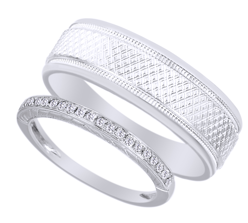 Rounds Cut White Natural Diamond His And Hers Wedding Band Set in 14K White Gold (0.13 Cttw)