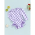thumbnail image 6 of Musuos Kid Girls One-pieses Beach Swimwear 6 12 18 24M 3 4Y Long Sleeve Checkerboard Print Ruffle Zipper Romper Bathing Suit, 6 of 10