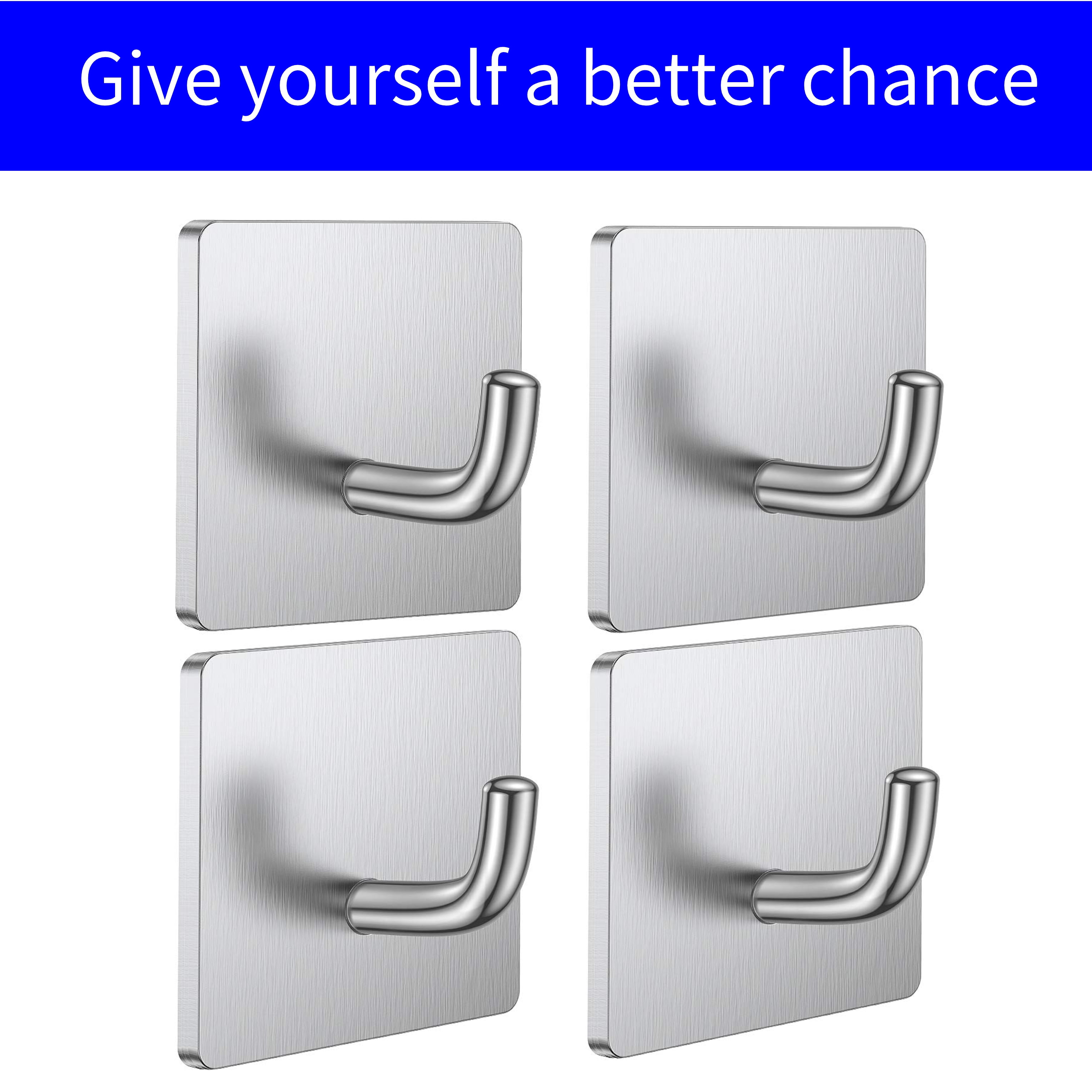 MoveCatcher Adhesive Hooks, Heavy Duty Stick Hook Holders for Hanging Stainless Steel 4 Pack