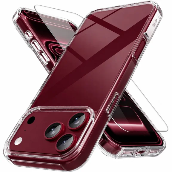 Starshop iPhone 18 Pro Max Phone Case Cover Shockproof Slim Case Compatible with MagSafe With Glass Screen Protector - Clear
