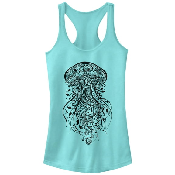 Junior's Lost Gods Henna Jellyfish  Racerback Tank Top Cancun Medium