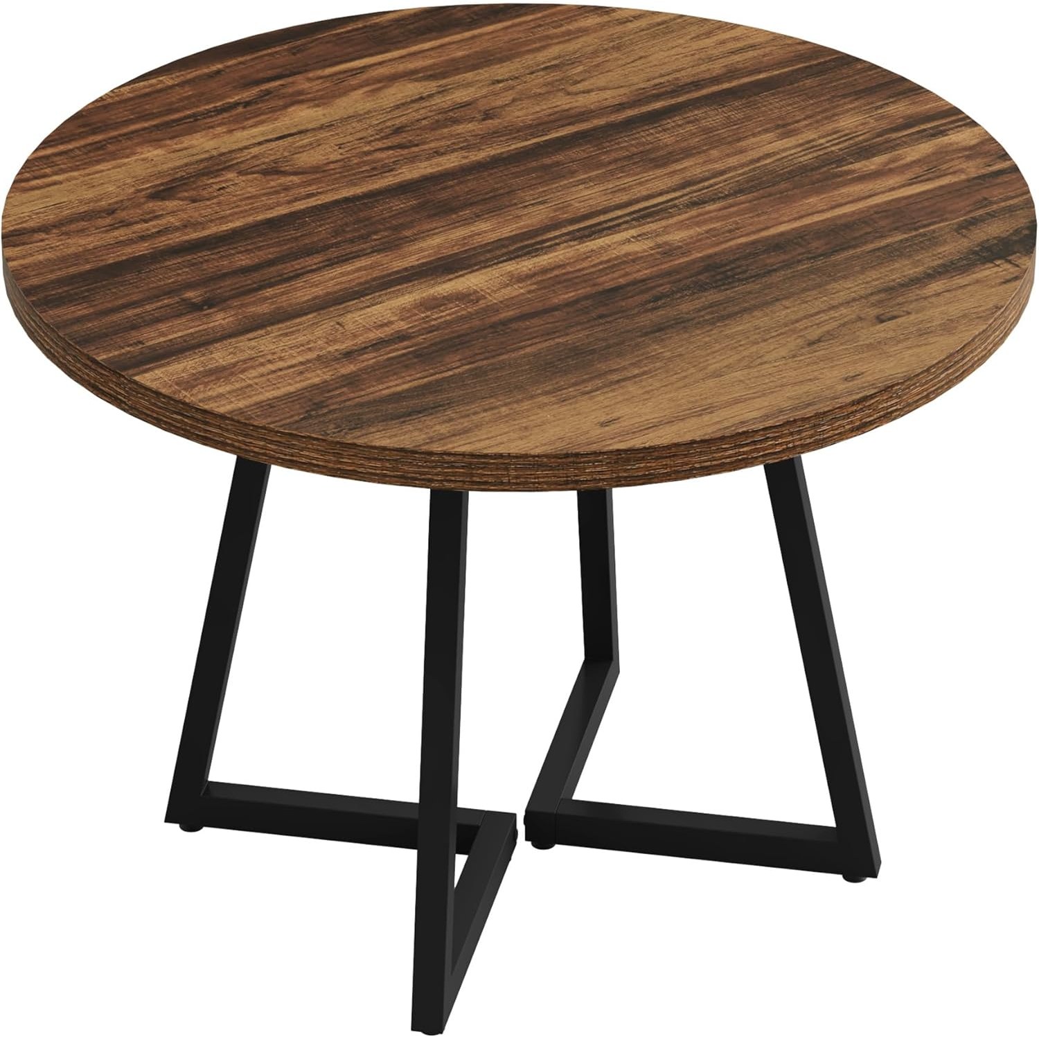 Dining Table, Round Wood Top with Black Metal Frame, Seats 2, 31.49 in W x 31.49 in D x 29.52 in H