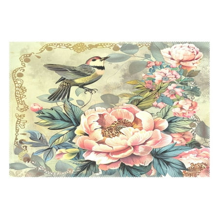 

Ryvnso 1 Piece Placemats Bird on Peony Flower Dining Mats Heat-Resistant Non-Slip Washable Table Mat