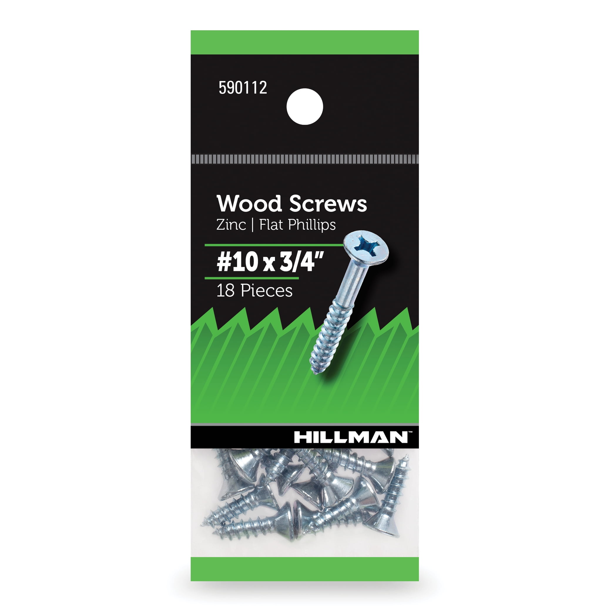 (10 pack) Hillman Wood Screws, #10 x 3/4", Steel, Zinc, Interior Screws, Phillips, Silver, 18 pack