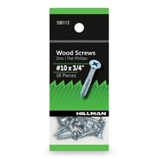 Hillman Wood Screws #10 x 3/4", Flat Phillips, Zinc Plated, Steel, Pack of 18