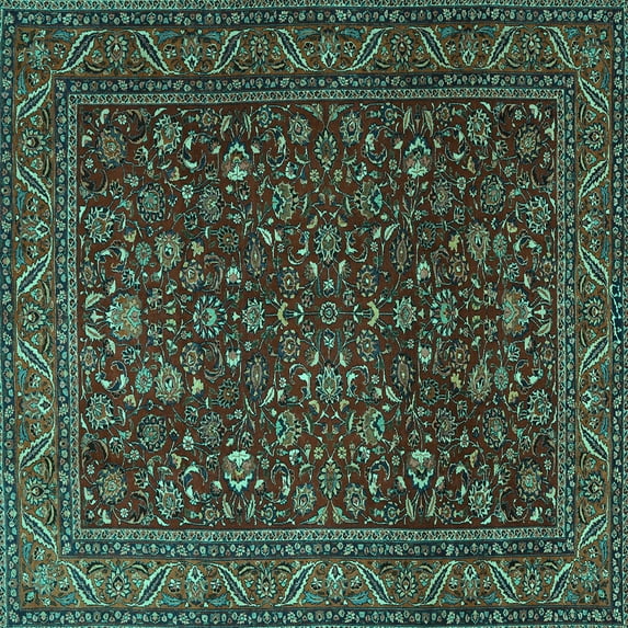 Ahgly Company Indoor Square Persian Turquoise Blue Traditional Area Rugs, 7' Square