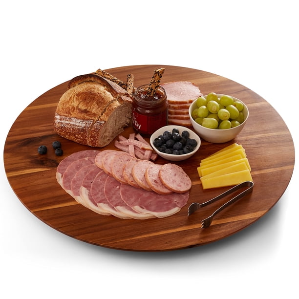 TIDITA Plato giratorio para mesa de Acacia Lazy Susan de 21 pulgadas, tablas de madera para charcutería, tabla de queso, organizador extra grande Lazy Susan, plato giratorio de cocina para gabinete, d