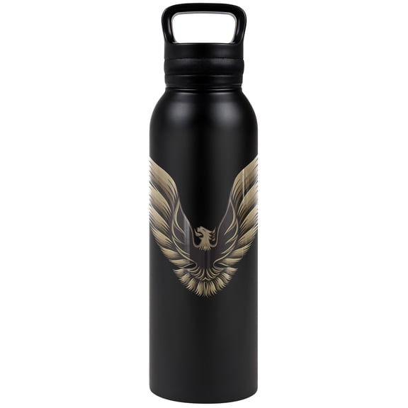 Pontiac Official Firebird Flames Black 24 oz Insulated Canteen Water Bottle, Leak Resistant, Vacuum Insulated Stainless Steel with Loop Cap